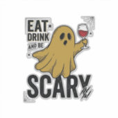 ハロウィンの幽霊は食べ飲みして怖がらせる ビンテージ風_1 シール (正面)