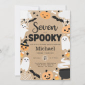ハロウィンの幽霊カボチャの7歳の誕生日パーティー 招待状 (正面)