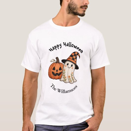 ハロウィンの幽霊カボチャ Tシャツ (正面)
