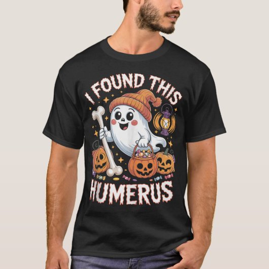ハロウィンの幽霊スケルトンTシャツ おもしろ上腕骨 Tシャツ (正面)
