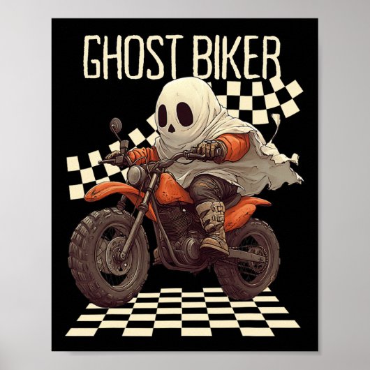 ハロウィンの幽霊バイクに乗ったバイカーのおもしろデザイン ポスター (正面)