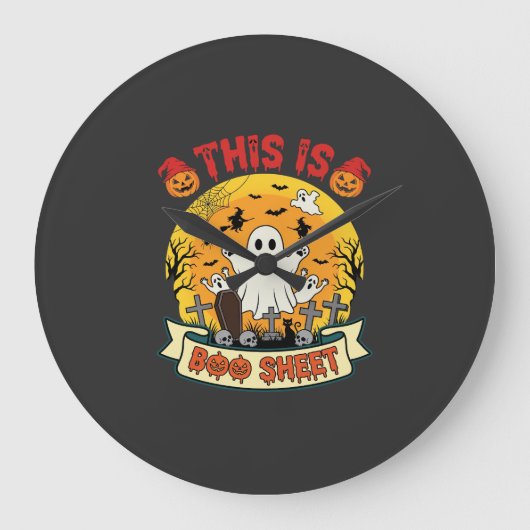 ハロウィンの幽霊墓地の面白いお化けシート ラージ壁時計 (正面)