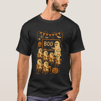 ハロウィンの幽霊教師が生徒にブーを教えている Tシャツ