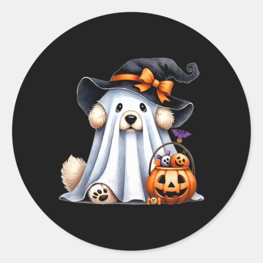 ハロウィンの幽霊犬 ラウンドシール (正面)