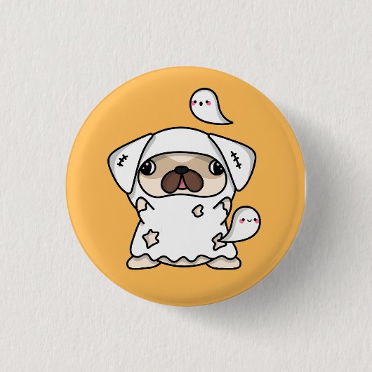 ハロウィンの幽霊犬 缶バッジ (正面)