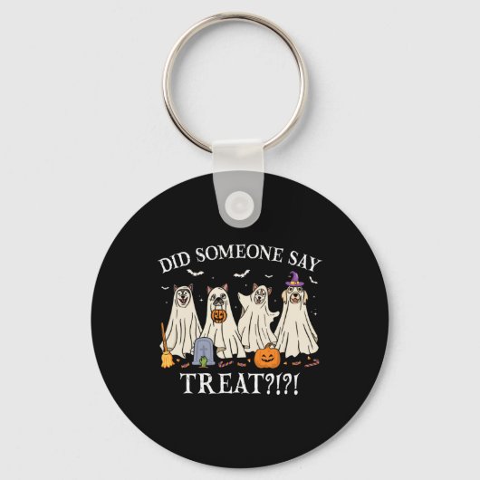 ハロウィンの幽霊犬 誰かTreatって言った?幽霊犬 キーホルダー (正面)