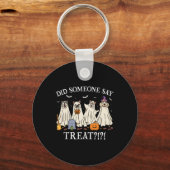 ハロウィンの幽霊犬 誰かTreatって言った?幽霊犬 キーホルダー (正面)