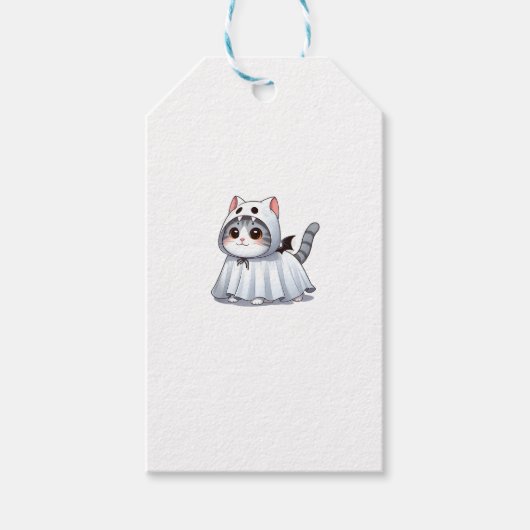 ハロウィンの幽霊衣装を着た猫 ギフトタグ (正面)