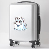 ハロウィンの幽霊衣装を着た猫 シール (スーツケース)
