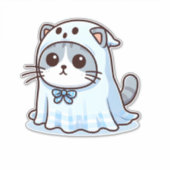ハロウィンの幽霊衣装を着た猫 シール (正面)