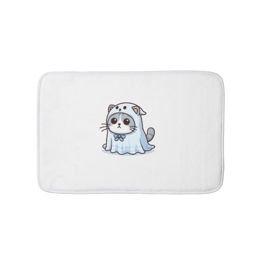 ハロウィンの幽霊衣装を着た猫 バスマット (正面)