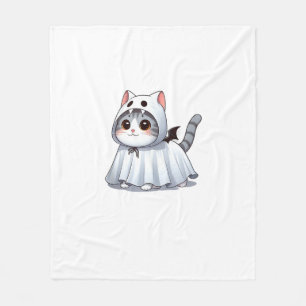 ハロウィンの幽霊衣装を着た猫 フリースブランケット