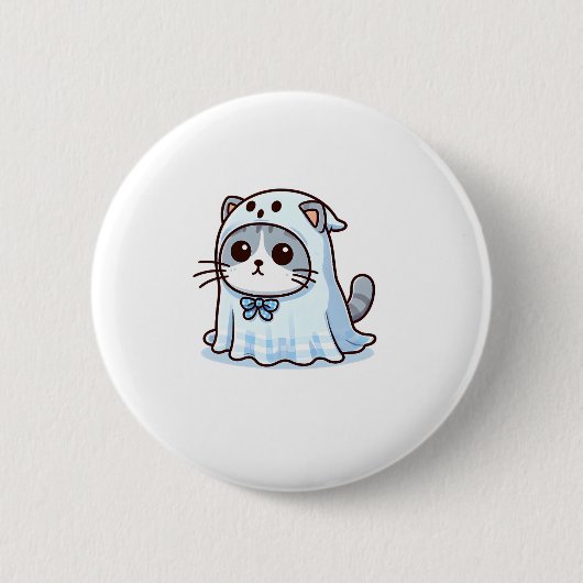 ハロウィンの幽霊衣装を着た猫 缶バッジ (正面)