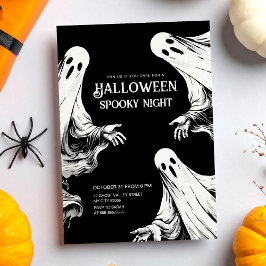 ハロウィンの幽霊2体と不気味な夜のパーティー 招待状