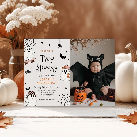 ハロウィンの幽霊2歳の誕生日写真 招待状