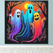 ハロウィンの幽霊3体デザイン キャンバスプリント (インサイチュ (ウッドフロア))