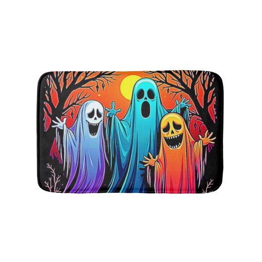 ハロウィンの幽霊3体デザイン バスマット (正面)