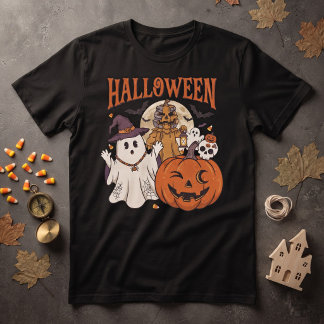 ハロウィンの幽霊、カボチャ、魔女 - ビンテージのホラー Tシャツ