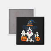 ハロウィンの幽霊 ボーダーコリー 黒と白 マグネット (正面/裏面)