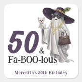ハロウィンの幽霊 女性の素晴らしい50歳の誕生日 スクエアシール (正面)