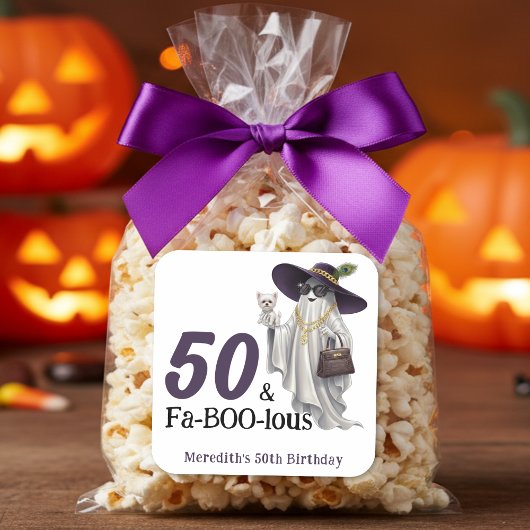ハロウィンの幽霊 女性の素晴らしい50歳の誕生日 スクエアシール