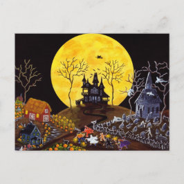 ハロウィンの幽霊、教会、墓碑、魔法使い ポストカード