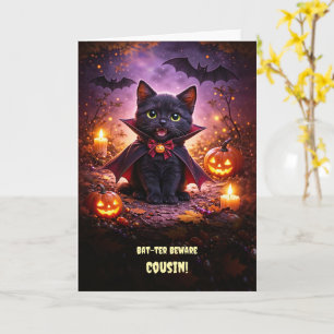 ハロウィンの従兄弟 かわいい黒猫の吸血鬼 カード