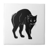 ハロウィンの徘徊する黒猫のシルエット絵 タイル (正面)