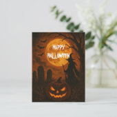 ハロウィンの怖いカボチャ魔女の夜 ポストカード (スタンド正面)