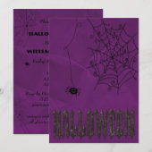 ハロウィンの怖いクモとクモの巣 招待状 (正面/裏面)