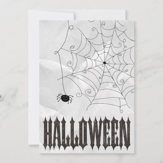 ハロウィンの怖いクモとクモの巣 招待状 (正面)