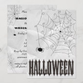 ハロウィンの怖いクモとクモの巣 招待状 (正面/裏面)