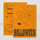 ハロウィンの怖いクモとクモの巣 招待状 (正面/裏面)