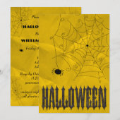 ハロウィンの怖いクモとクモの巣 招待状 (正面/裏面)