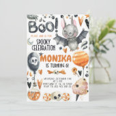 ハロウィンの怖いコウモリの誕生日招待状 招待状 (スタンド正面)