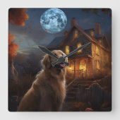 ハロウィンの怖いゴールデンレトリバー スクエア壁時計 (正面)