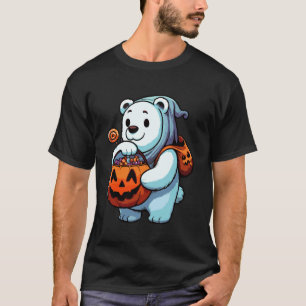 ハロウィンの怖いシロクマおばけのスイーツ入れ袋 Tシャツ