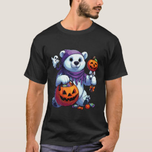 ハロウィンの怖いシロクマおばけのスイーツ入れ袋 Tシャツ
