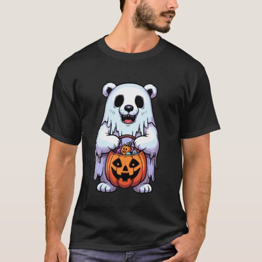 ハロウィンの怖いシロクマおばけのスイーツ入れ袋 Tシャツ (正面)
