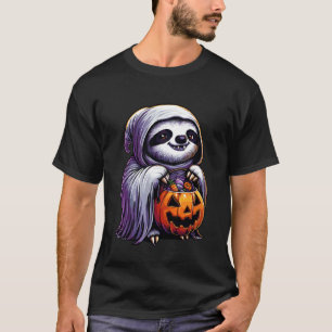 ハロウィンの怖いナマケモノの幽霊のお菓子入れ Tシャツ