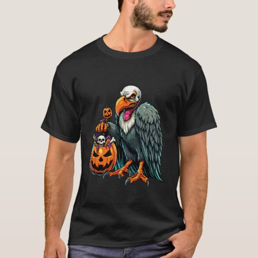 ハロウィンの怖いハゲタカの幽霊のお菓子入れ 2 Tシャツ (正面)