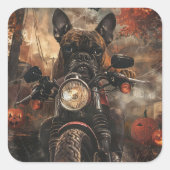ハロウィンの怖いバイクに乗るボクサー スクエアシール (正面)