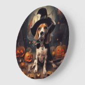 ハロウィンの怖いビーグルのかぼちゃ ラージ壁時計 (傾斜)