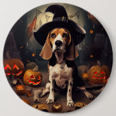 ハロウィンの怖いビーグルのかぼちゃ 缶バッジ (正面)