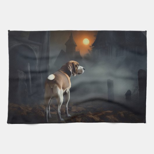 ハロウィンの怖いビーグル犬 キッチンタオル (横)