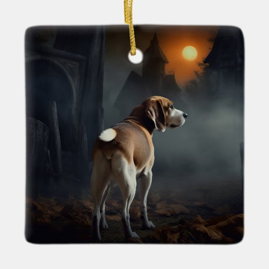 ハロウィンの怖いビーグル犬 セラミックオーナメント (正面)