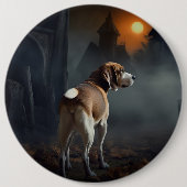 ハロウィンの怖いビーグル犬 缶バッジ (正面)