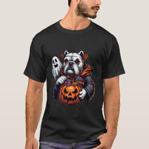 ハロウィンの怖いブルドッグの幽霊のお菓子入れ 3 Tシャツ