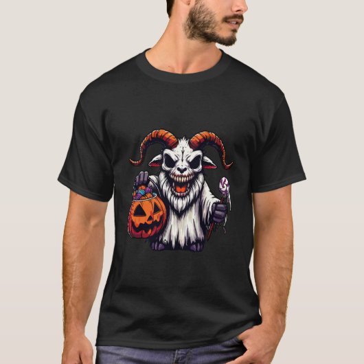 ハロウィンの怖いヤギの幽霊のお菓子入れ 1 Tシャツ (正面)