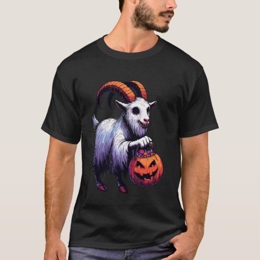 ハロウィンの怖いヤギの幽霊のお菓子入れ 3 Tシャツ (正面)